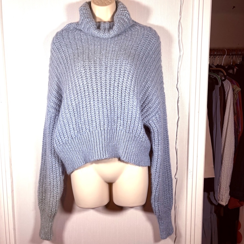 Zara Cozy Light Blue Turtleneck Sweater, Sz S, Casual or Work, Cable Knit